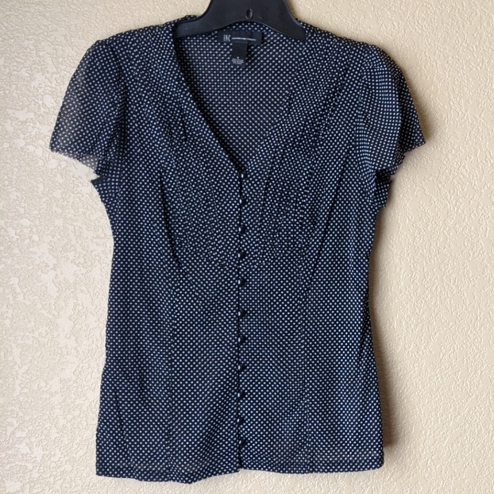 2 for $5 INC Polka Dot Button Down Blouse Sheer Sz Small